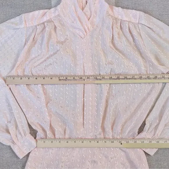 Vintage 80s pink high neck pleated satin romantic blouse - Picture 6 of 7